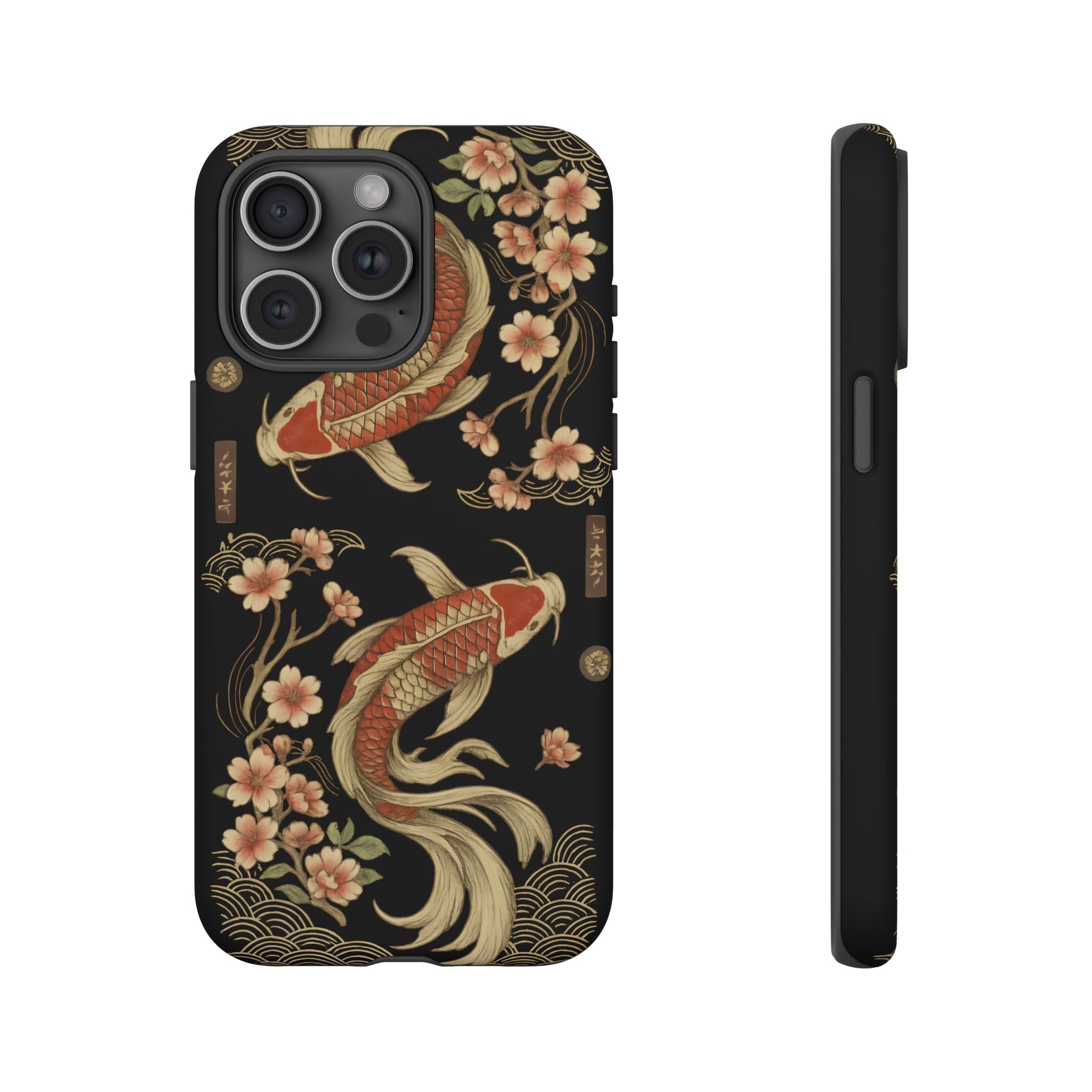 Khoi Fish Phone Case with Floral Design, Tough Cases, Phone Cover, Unique Gift, Japanese Art, Colorful Accessories