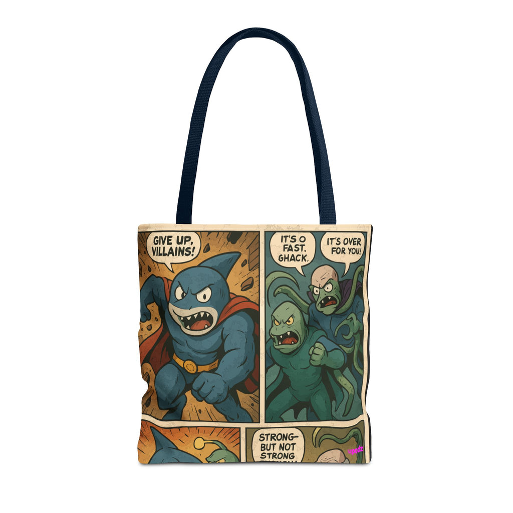 Shark Villain Tote Bag - Quirky AOP Design, Fun Bag