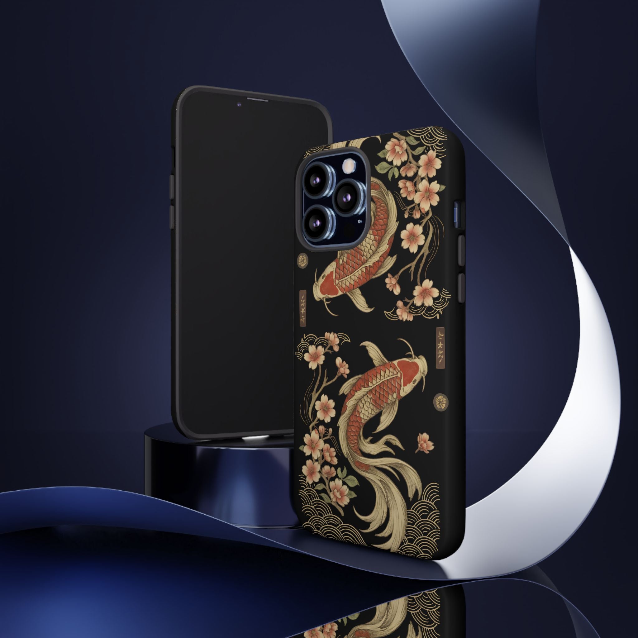 Khoi Fish Phone Case with Floral Design, Tough Cases, Phone Cover, Unique Gift, Japanese Art, Colorful Accessories