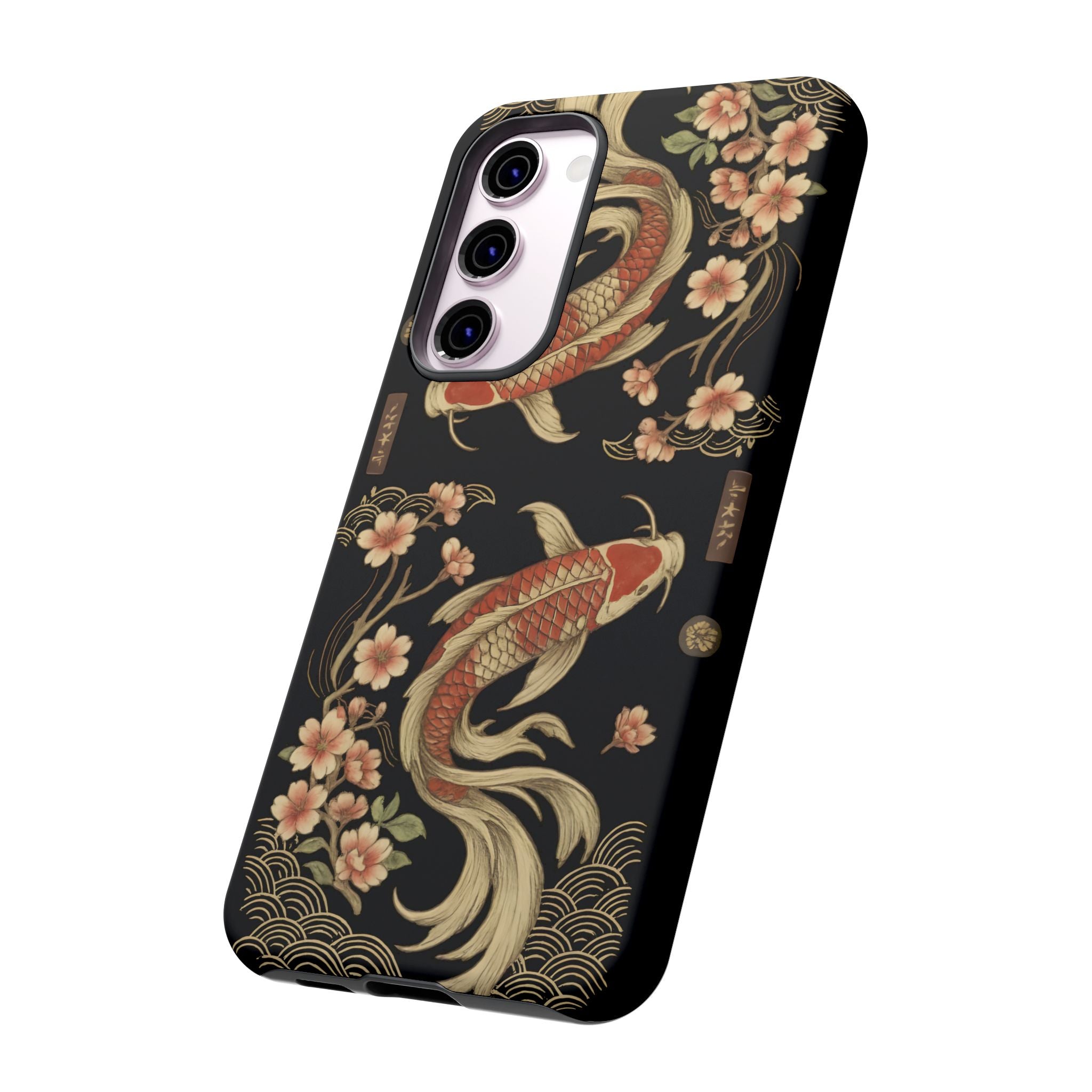 Khoi Fish Phone Case with Floral Design, Tough Cases, Phone Cover, Unique Gift, Japanese Art, Colorful Accessories