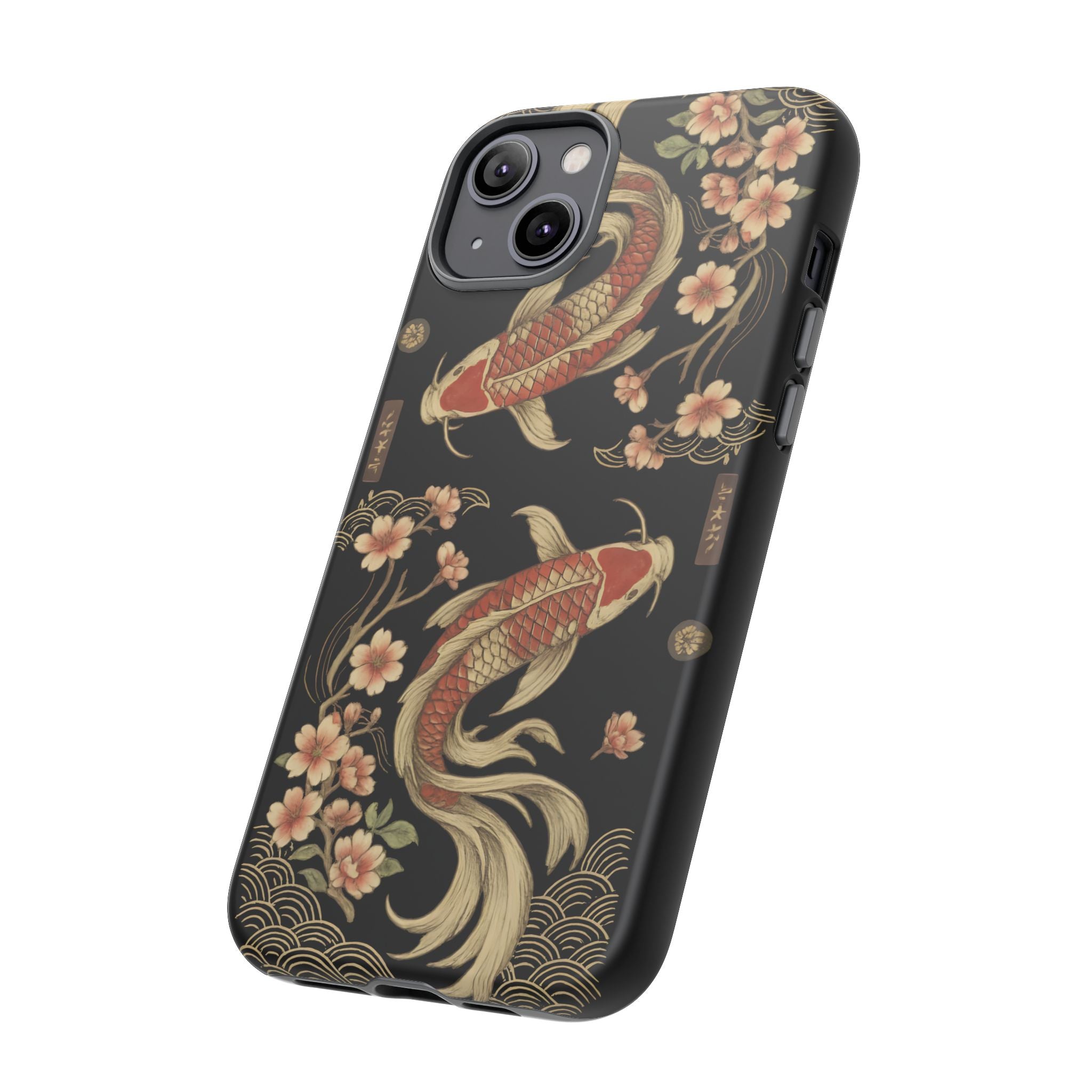 Khoi Fish Phone Case with Floral Design, Tough Cases, Phone Cover, Unique Gift, Japanese Art, Colorful Accessories