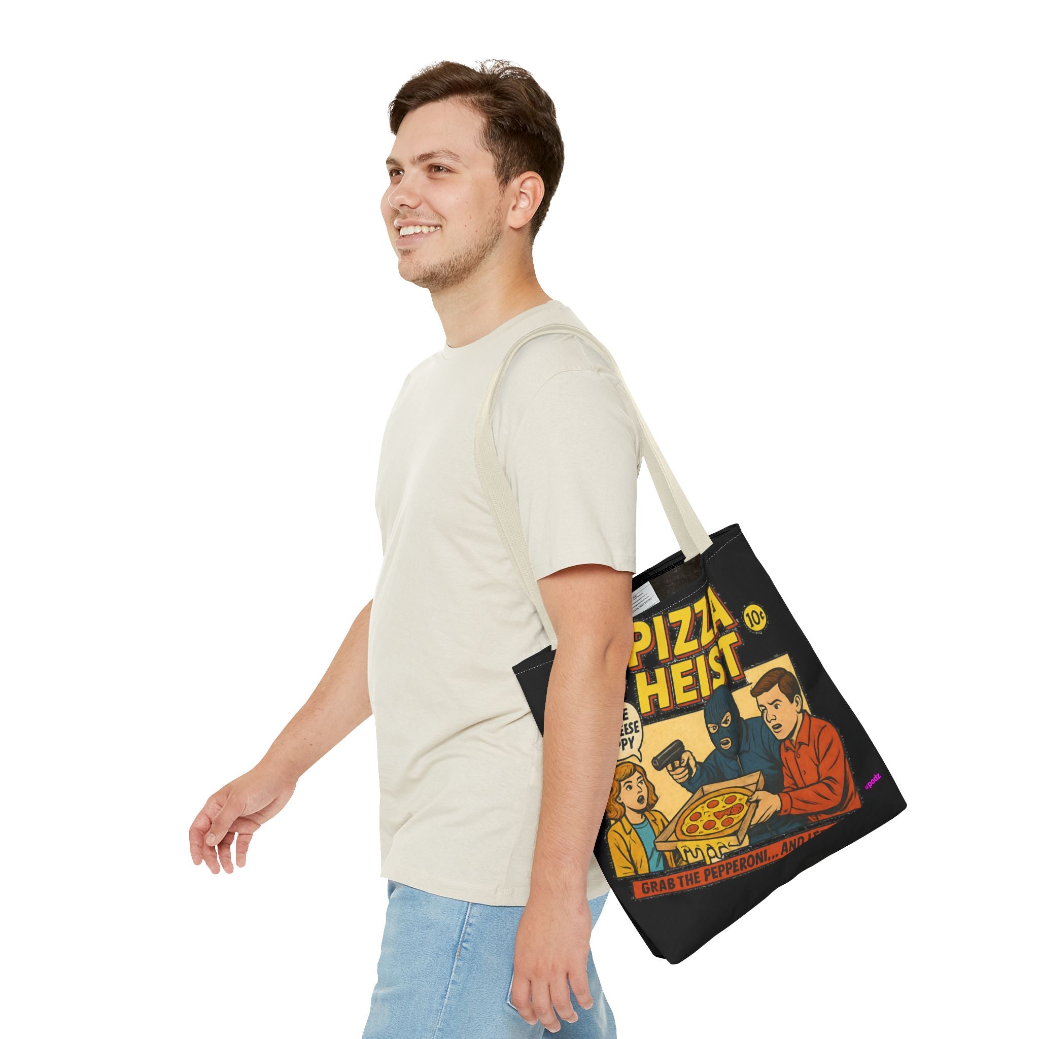 Pizza Heist Tote Bag - Quirky AOP Design, Fun Bag