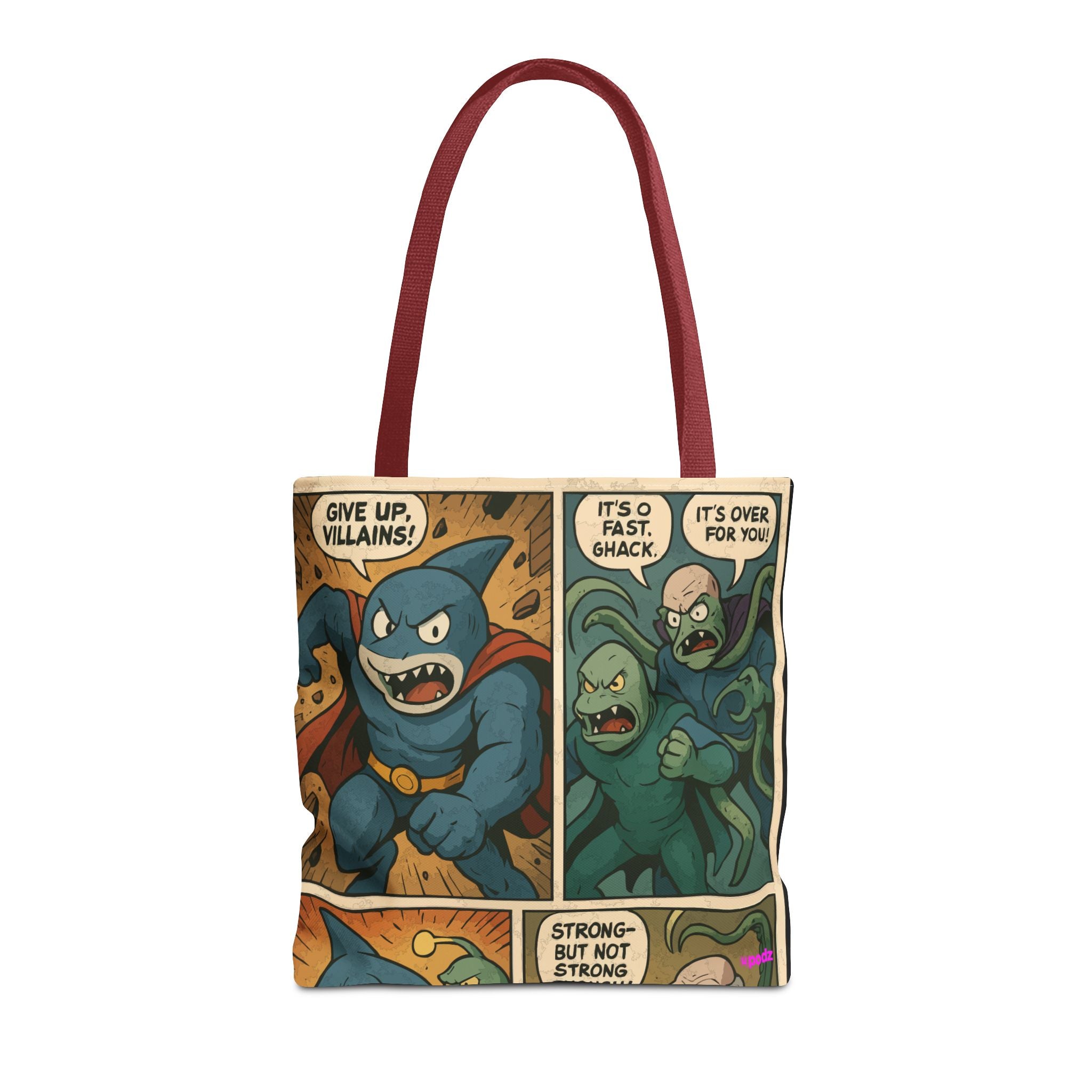 Shark Villain Tote Bag - Quirky AOP Design, Fun Bag