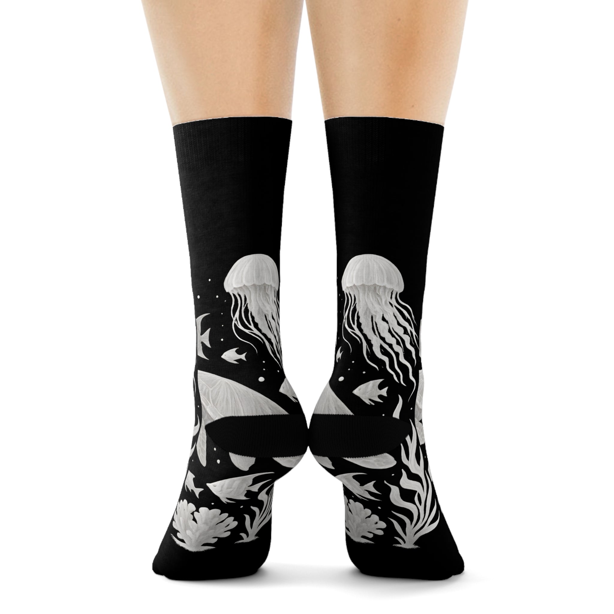 Ocean-Themed Crew Socks, Jellyfish Design
