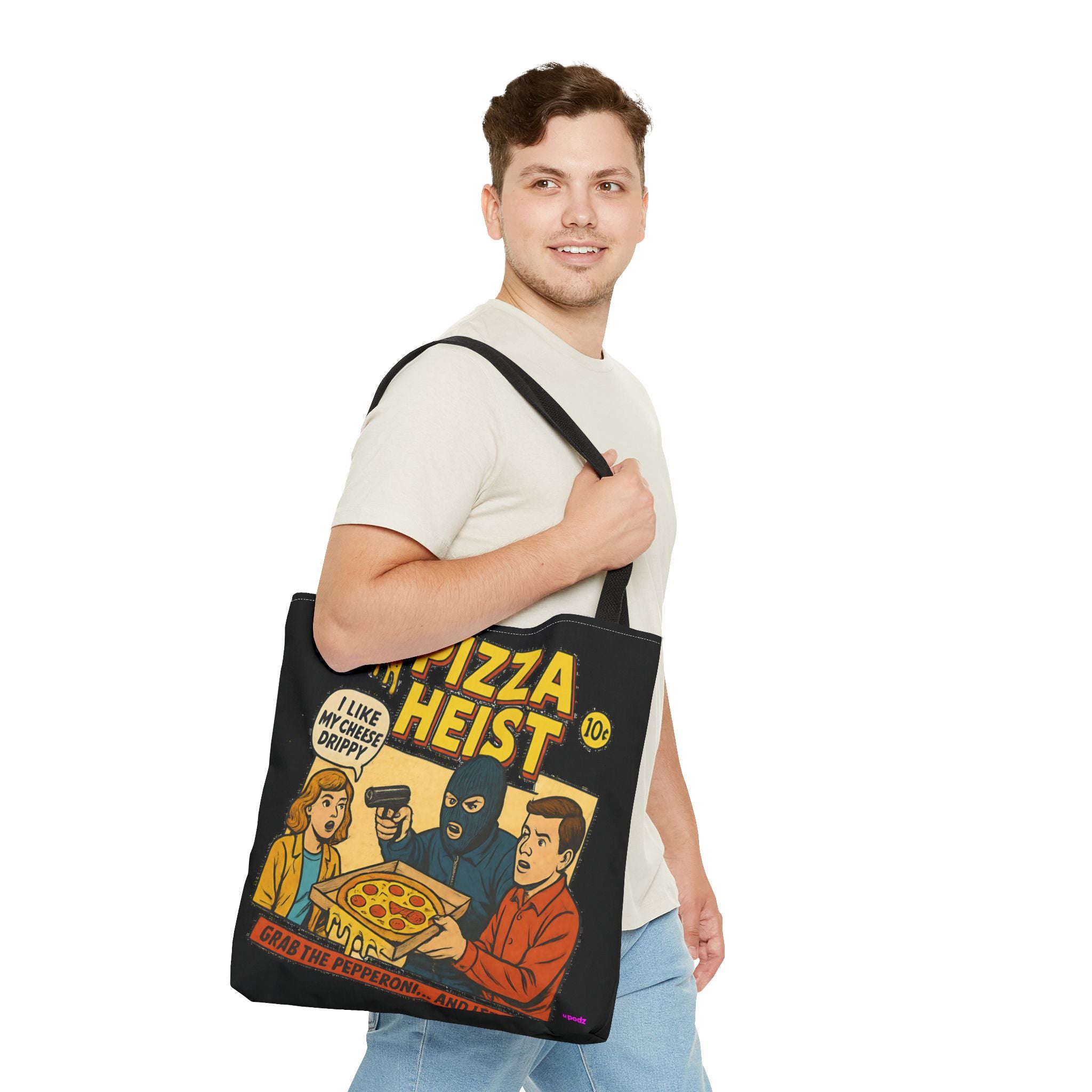 Pizza Heist Tote Bag - Quirky AOP Design, Fun Bag