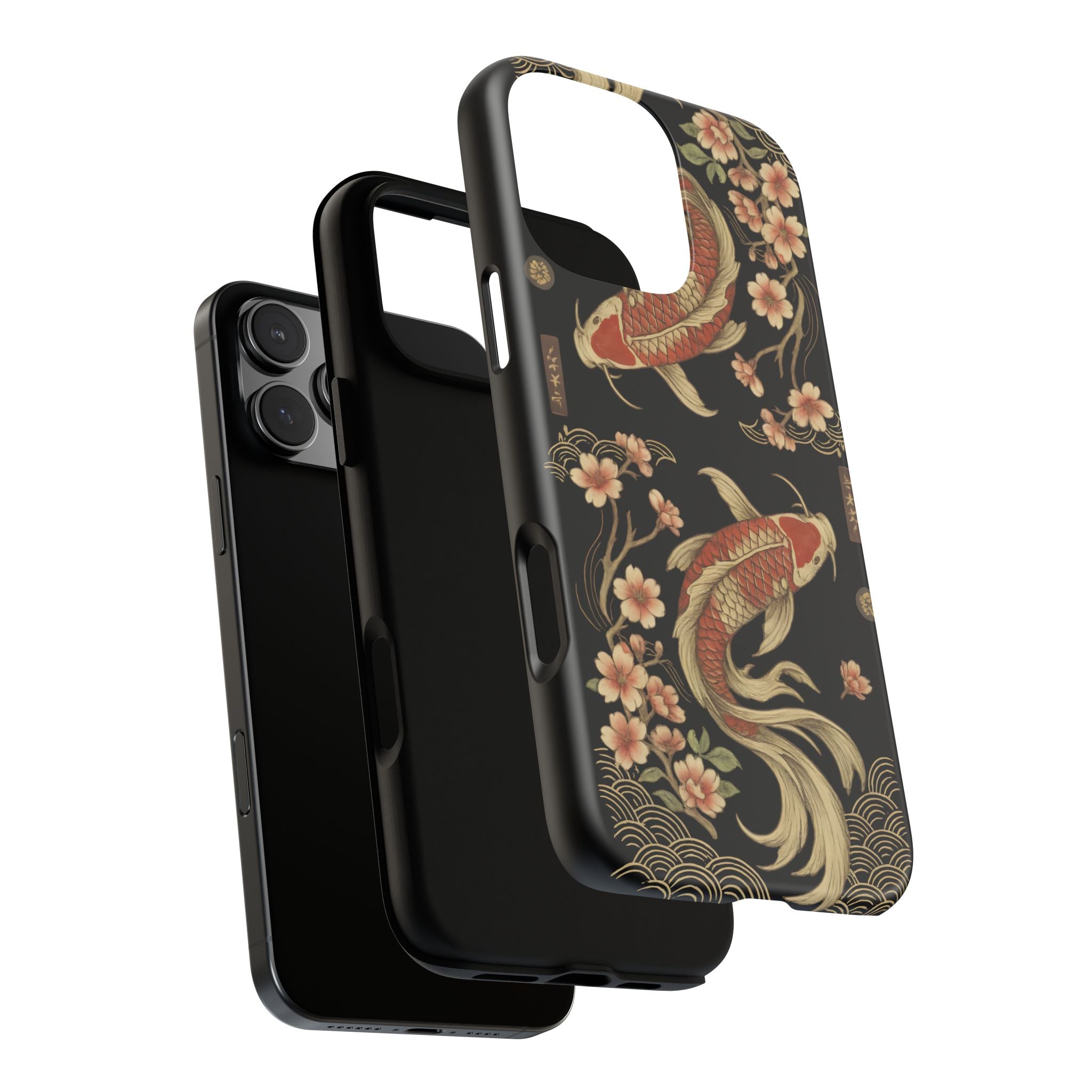 Khoi Fish Phone Case with Floral Design, Tough Cases, Phone Cover, Unique Gift, Japanese Art, Colorful Accessories