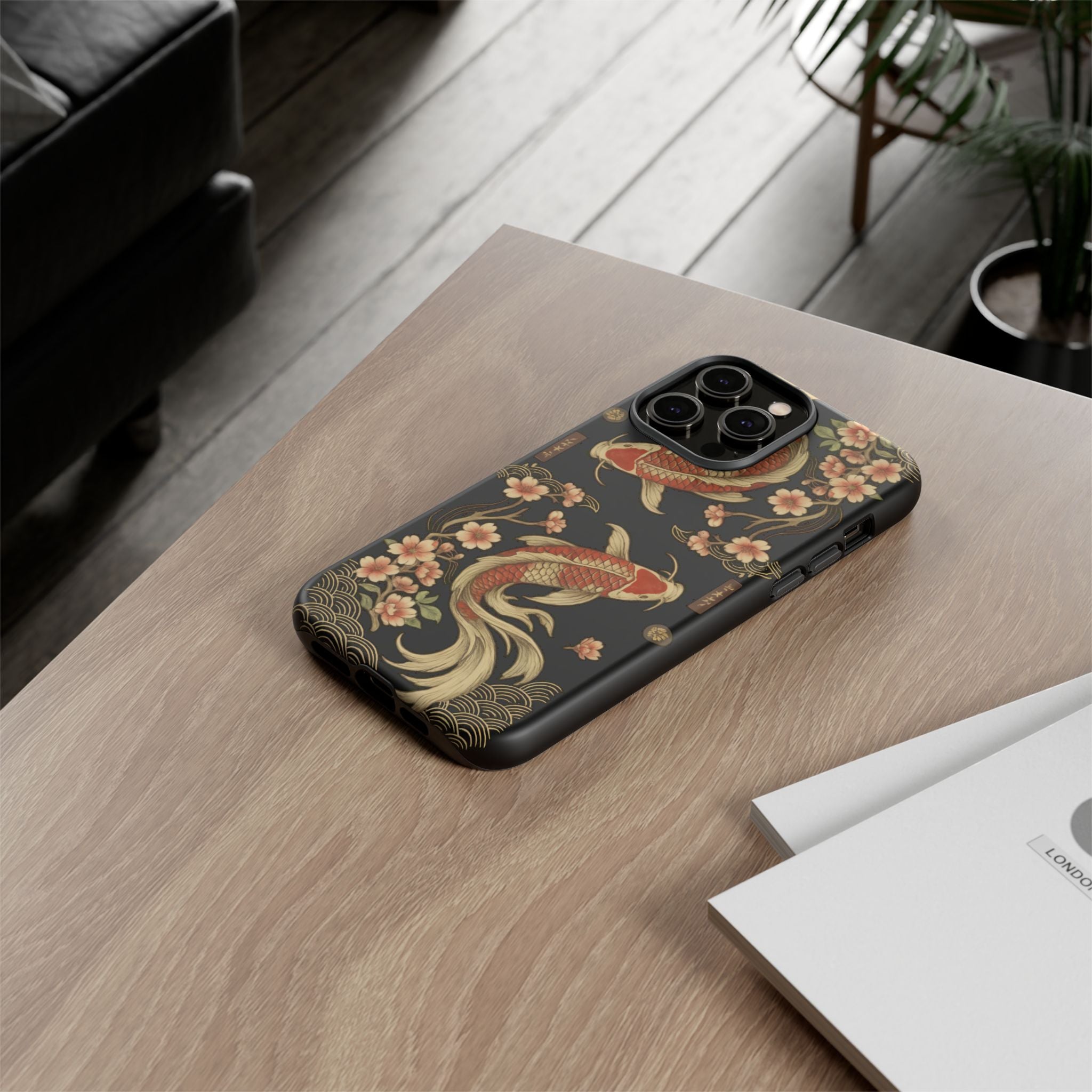 Khoi Fish Phone Case with Floral Design, Tough Cases, Phone Cover, Unique Gift, Japanese Art, Colorful Accessories