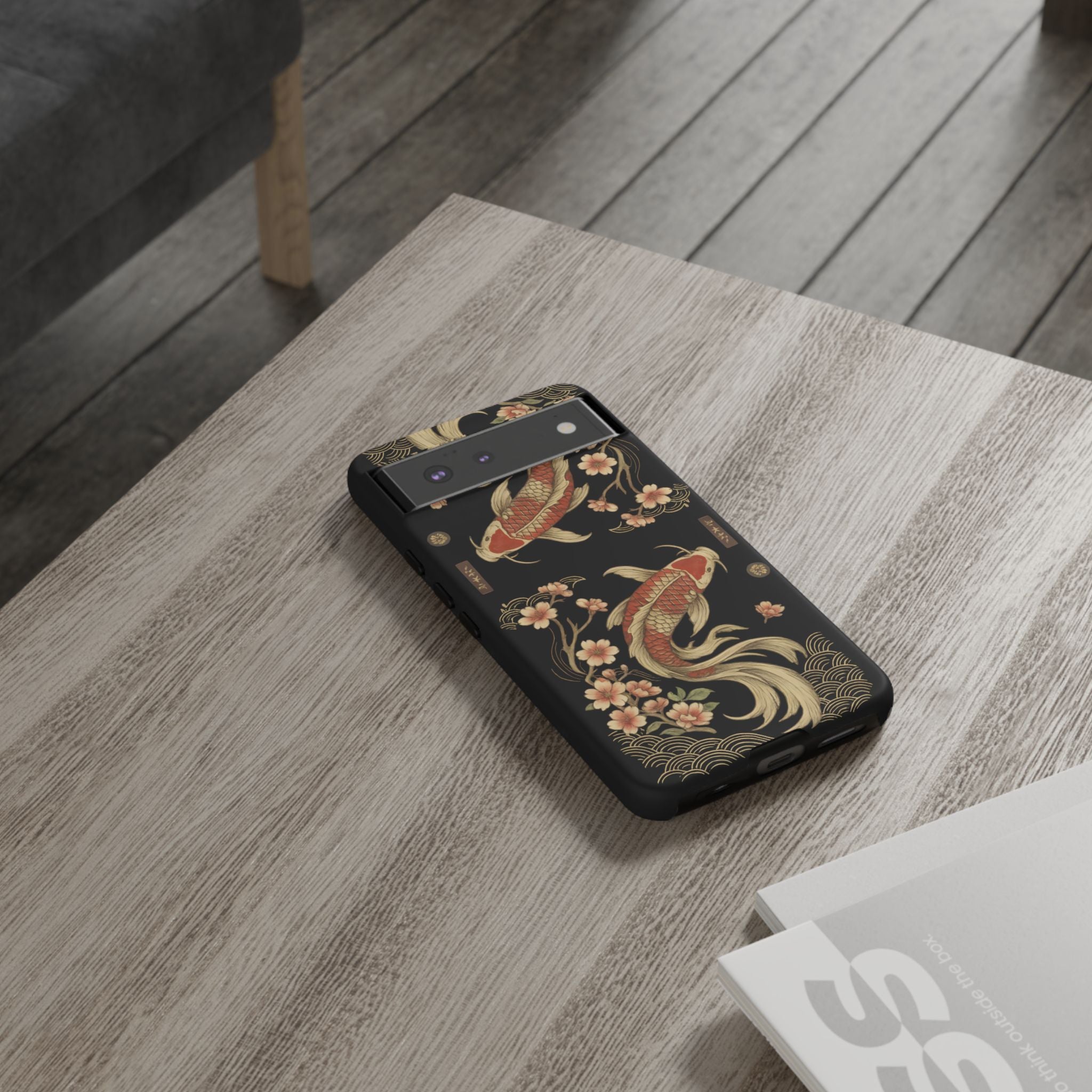 Khoi Fish Phone Case with Floral Design, Tough Cases, Phone Cover, Unique Gift, Japanese Art, Colorful Accessories