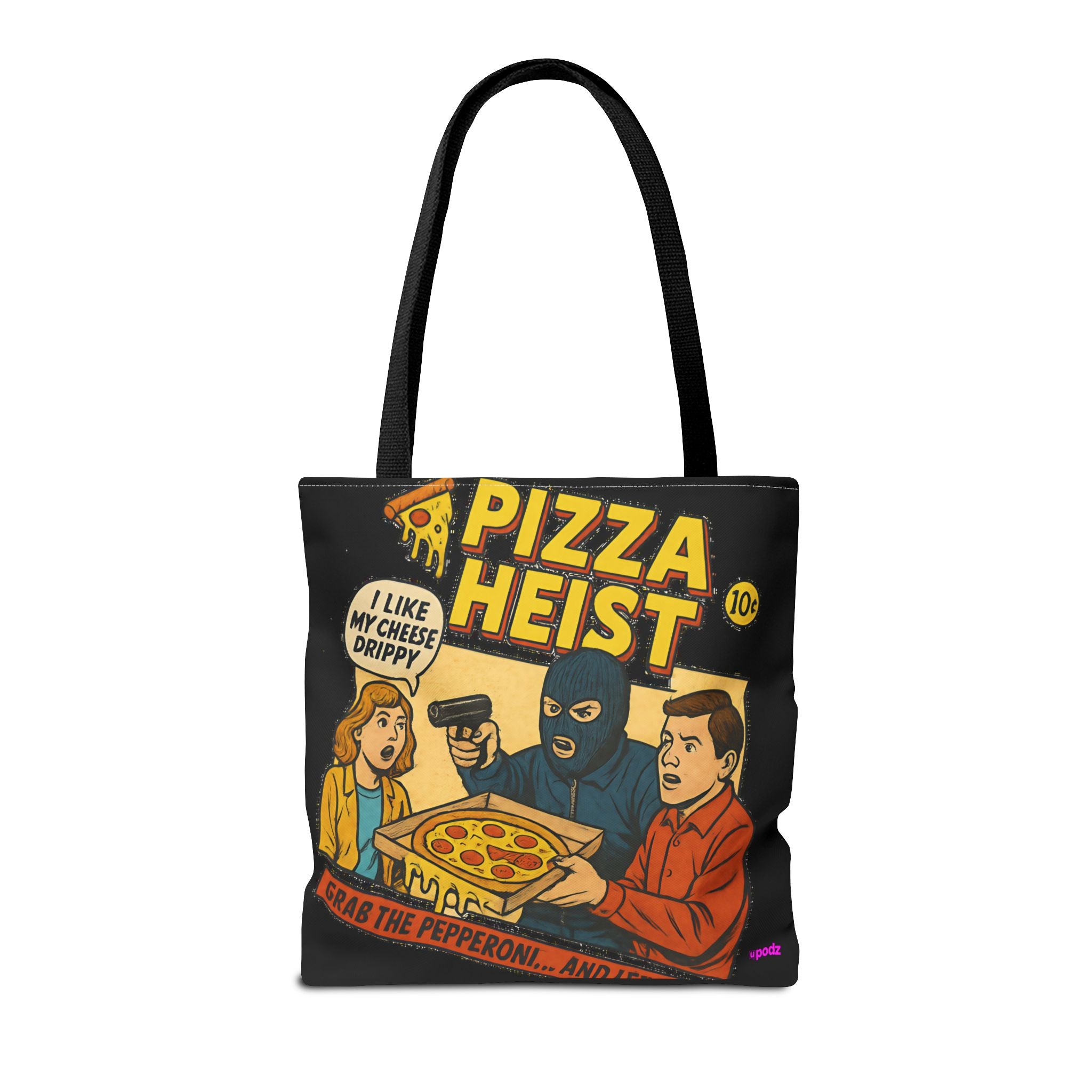 Pizza Heist Tote Bag - Quirky AOP Design, Fun Bag