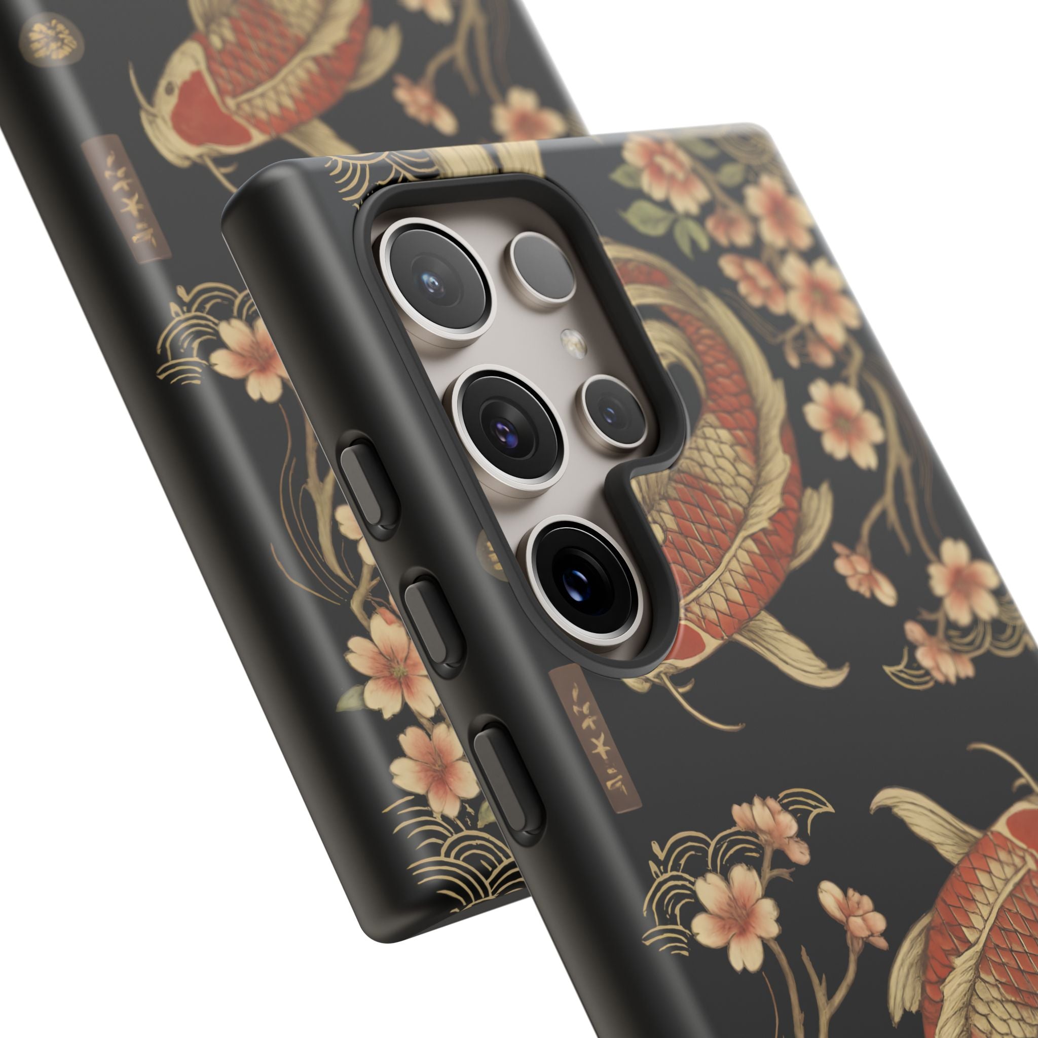Khoi Fish Phone Case with Floral Design, Tough Cases, Phone Cover, Unique Gift, Japanese Art, Colorful Accessories
