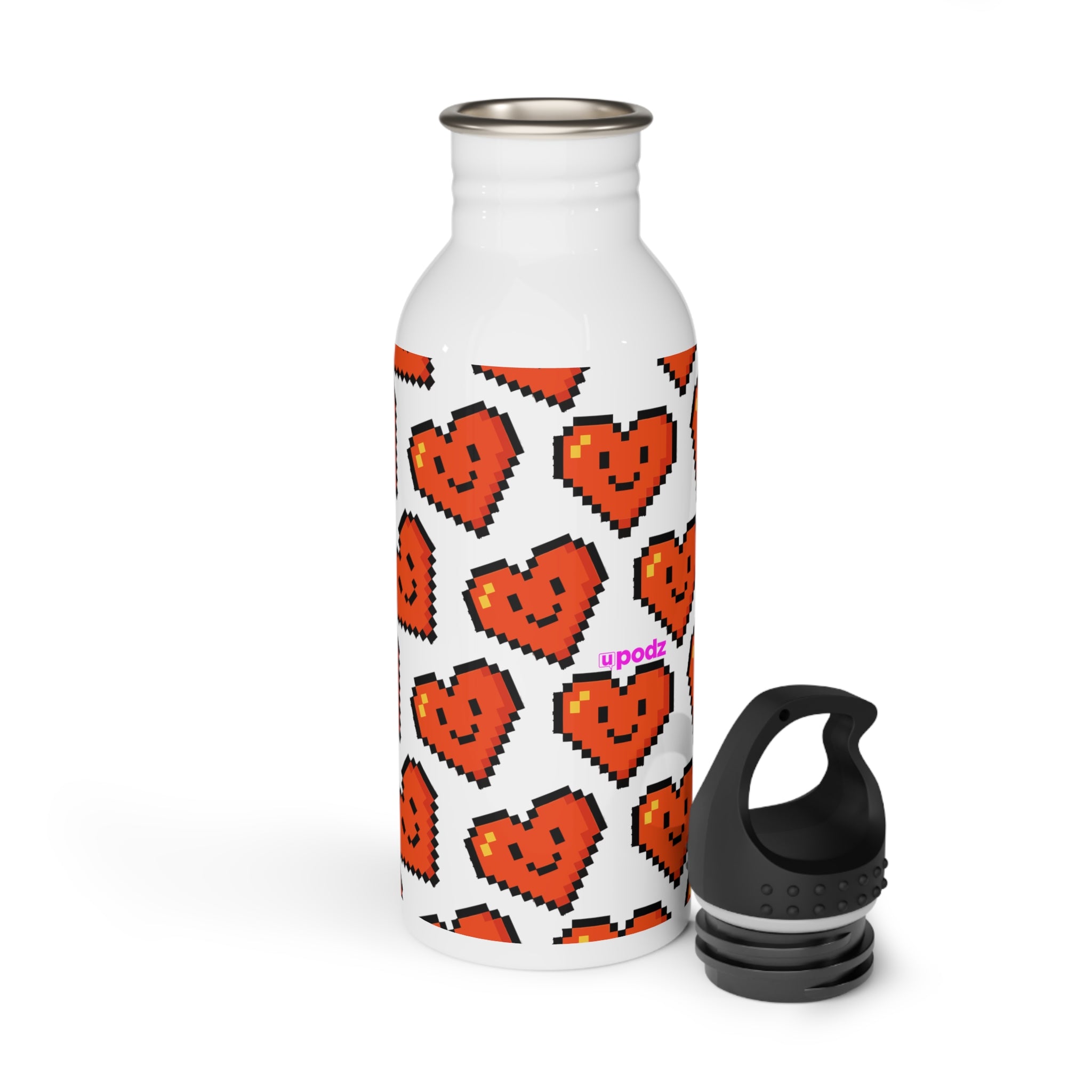 Pixel Love Hearts - Water Bottle, Reusable Sports Hydration Flask