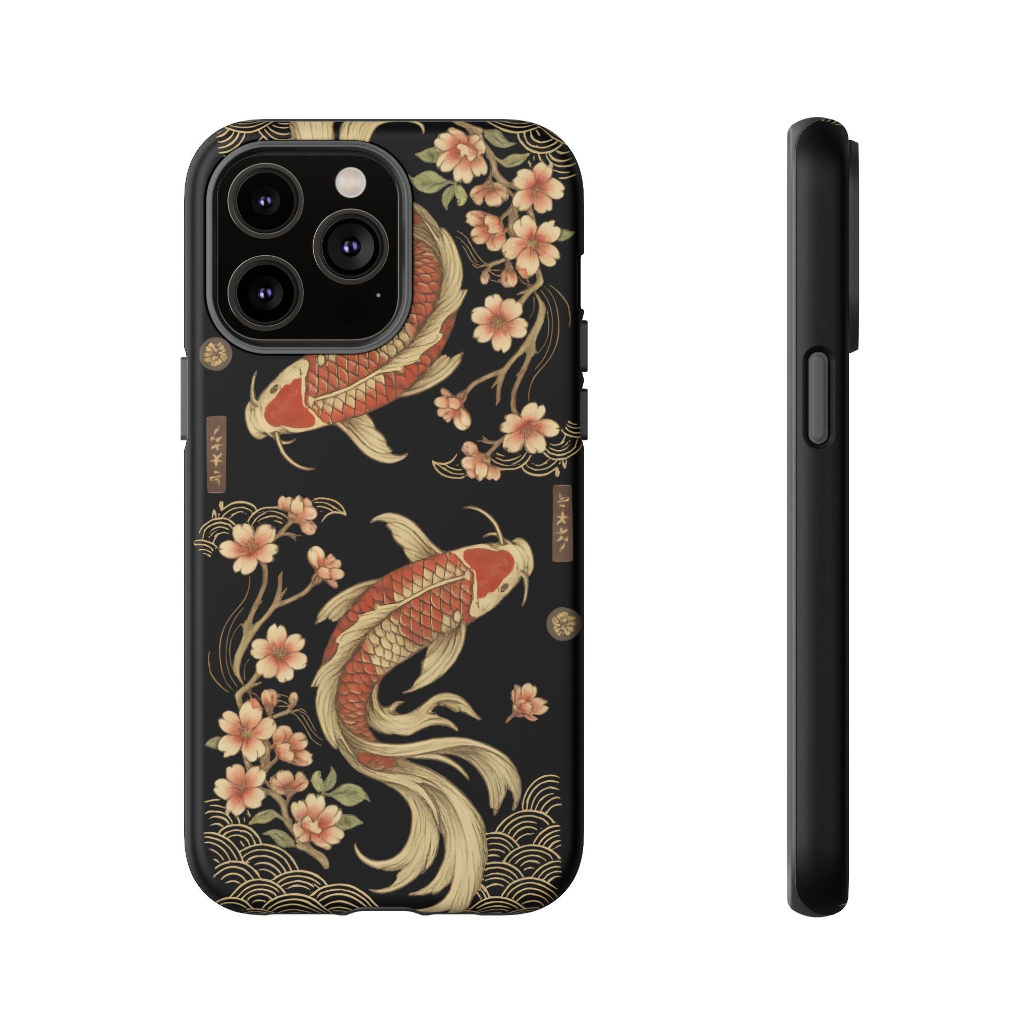Khoi Fish Phone Case with Floral Design, Tough Cases, Phone Cover, Unique Gift, Japanese Art, Colorful Accessories