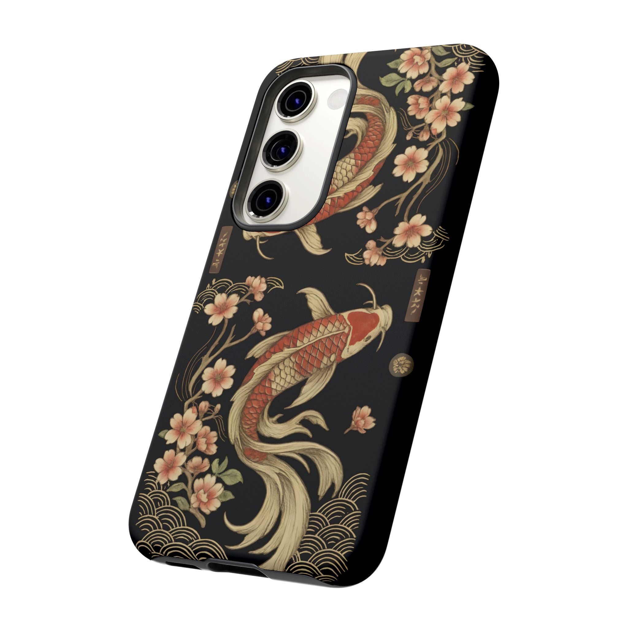 Khoi Fish Phone Case with Floral Design, Tough Cases, Phone Cover, Unique Gift, Japanese Art, Colorful Accessories