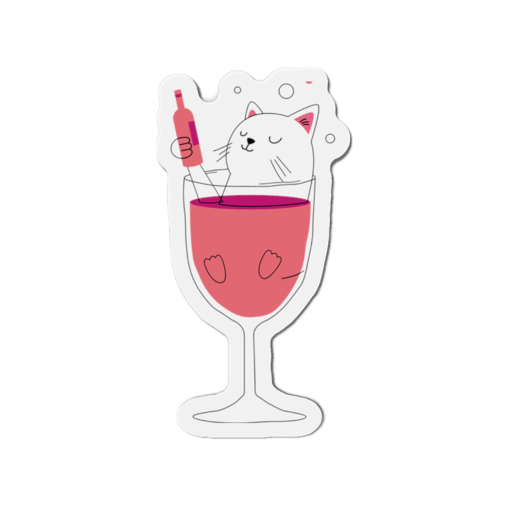 Cute Cat Wine Glass Die-Cut Magnets, Fun Refrigerator Magnets