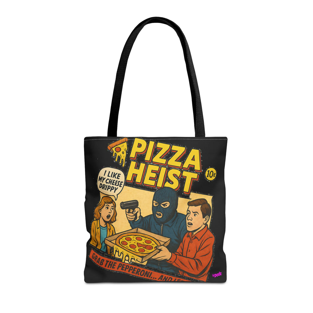 Pizza Heist Tote Bag - Quirky AOP Design, Fun Bag