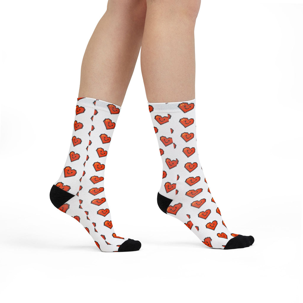 Pixel Love Heart White Sublimation Crew Socks
