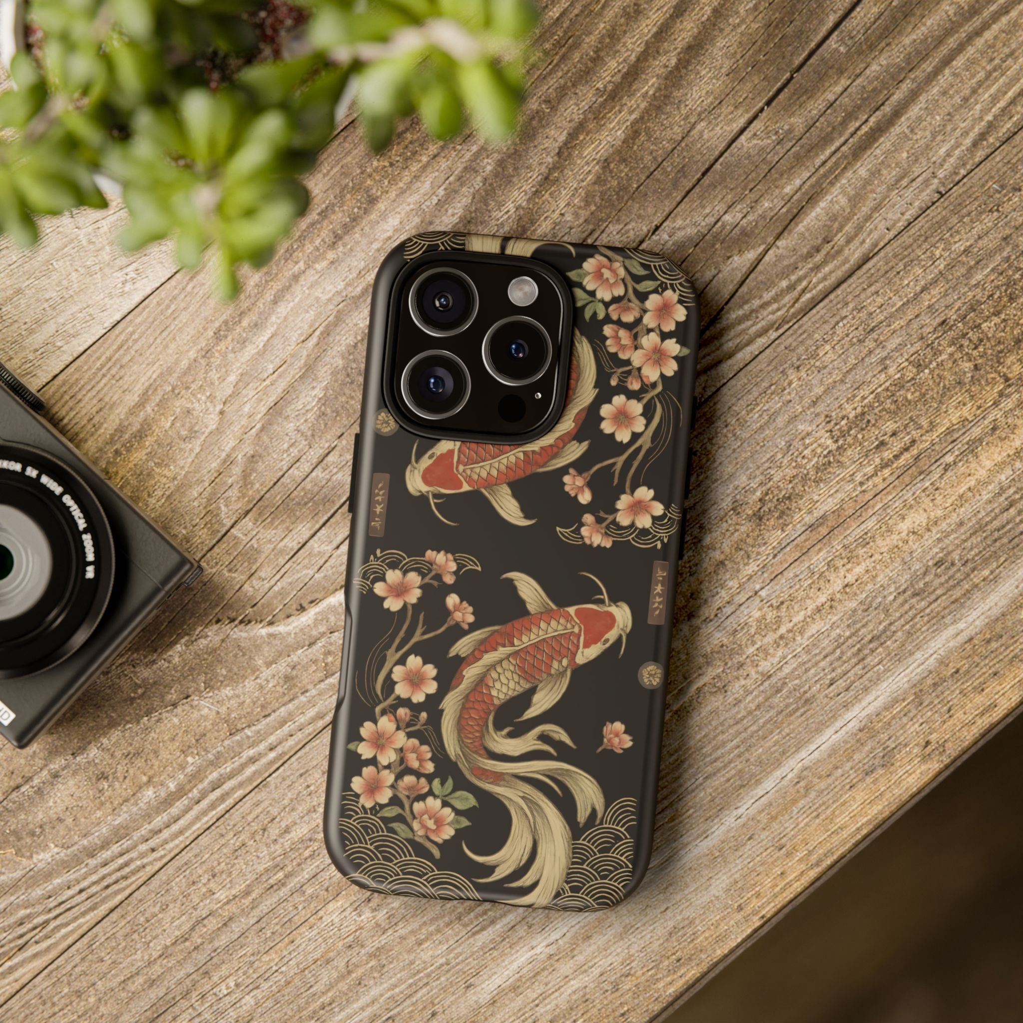 Khoi Fish Phone Case with Floral Design, Tough Cases, Phone Cover, Unique Gift, Japanese Art, Colorful Accessories