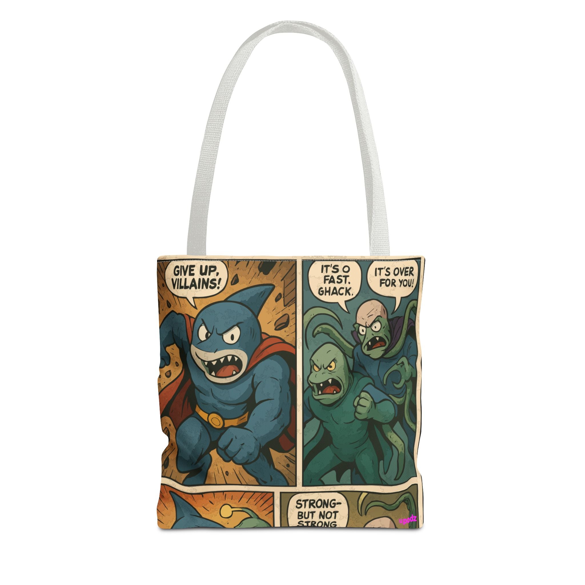Shark Villain Tote Bag - Quirky AOP Design, Fun Bag