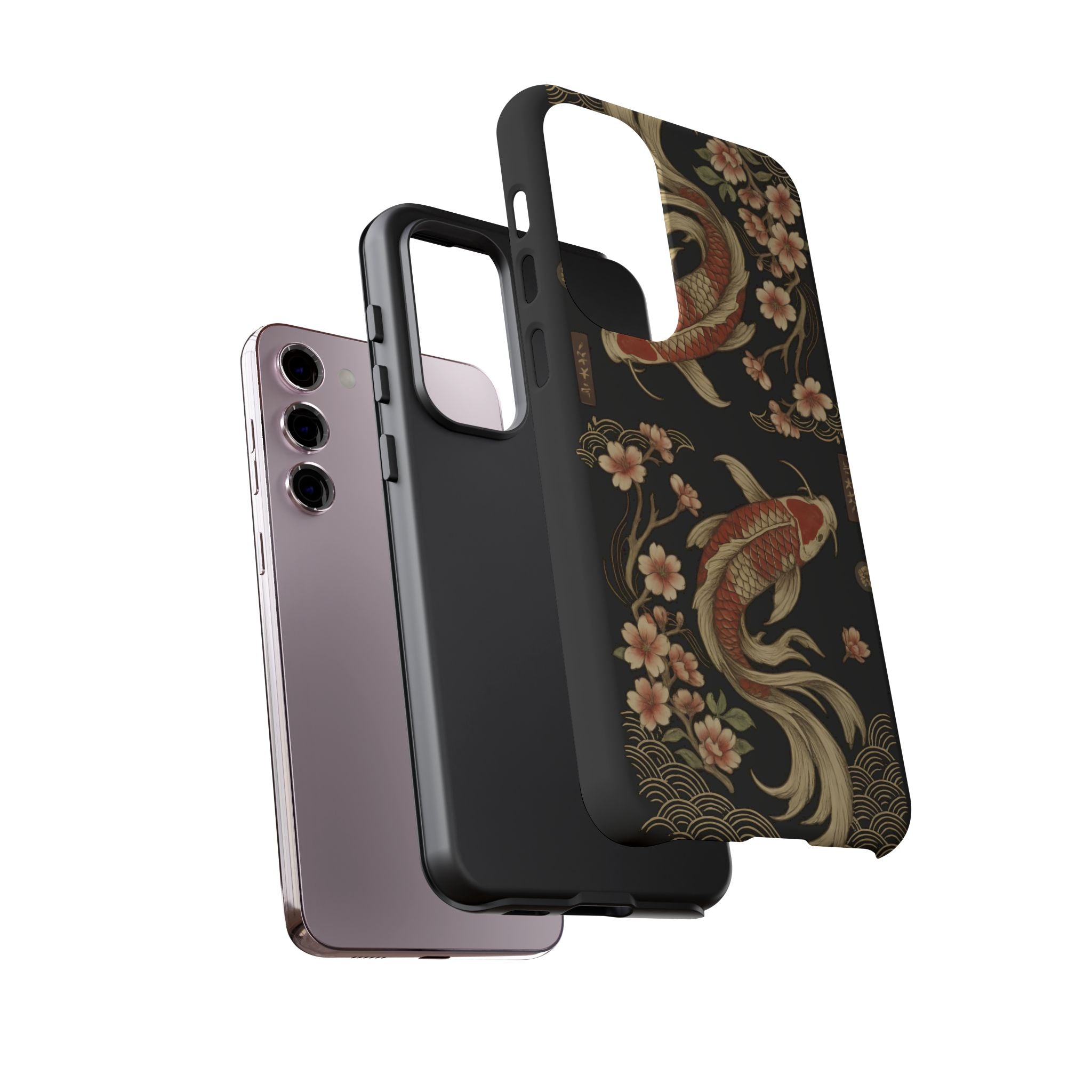 Khoi Fish Phone Case with Floral Design, Tough Cases, Phone Cover, Unique Gift, Japanese Art, Colorful Accessories