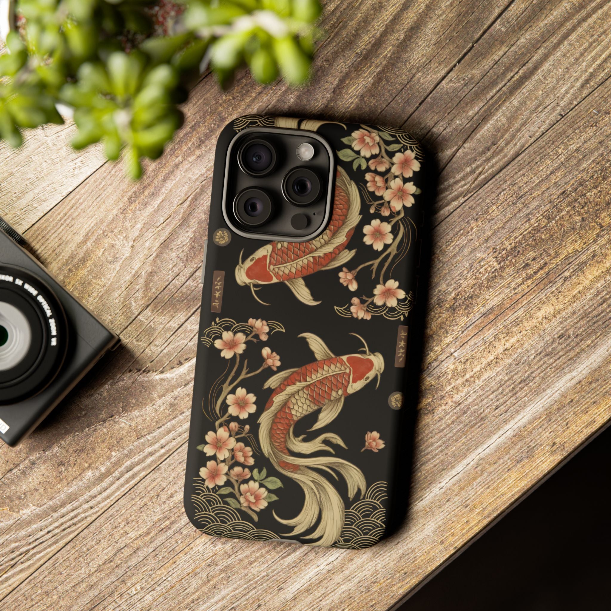 Khoi Fish Phone Case with Floral Design, Tough Cases, Phone Cover, Unique Gift, Japanese Art, Colorful Accessories