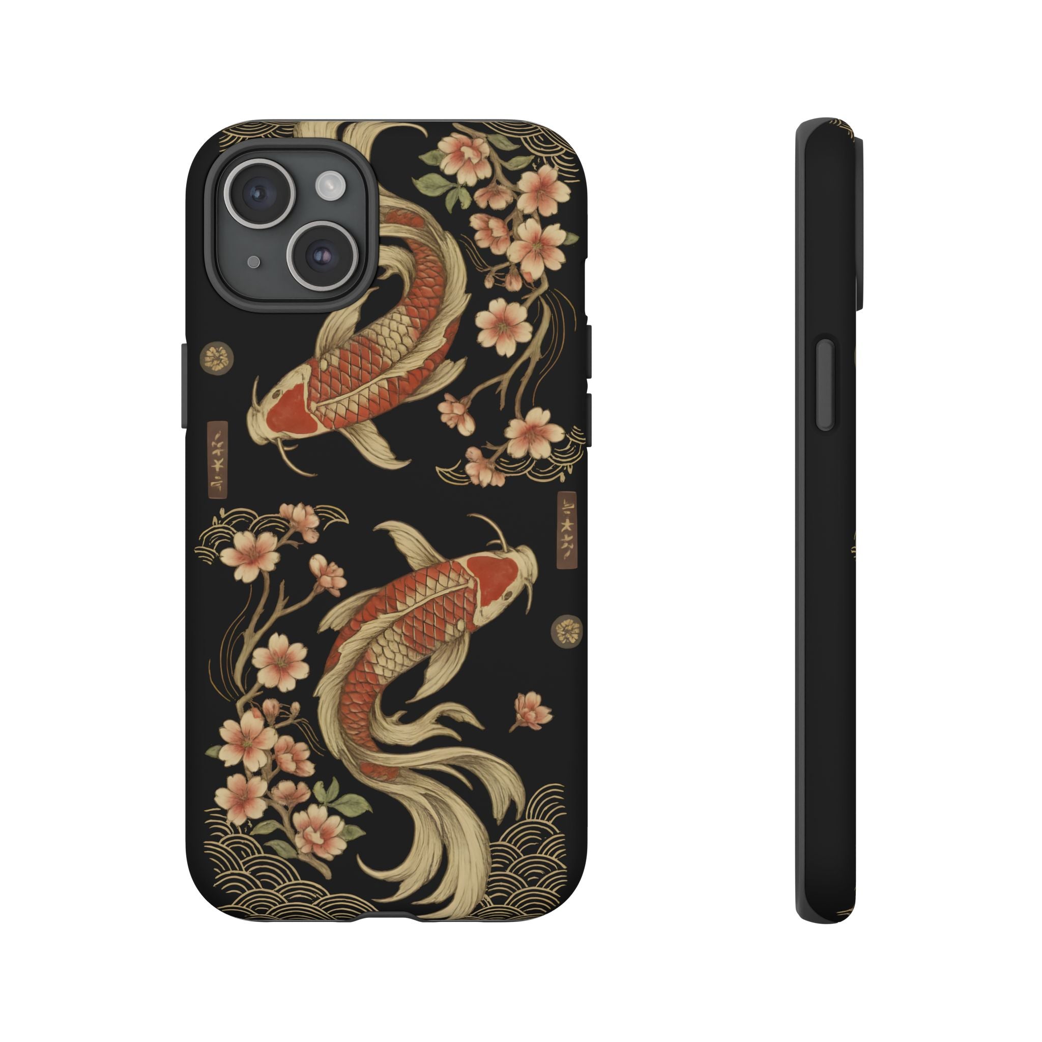 Khoi Fish Phone Case with Floral Design, Tough Cases, Phone Cover, Unique Gift, Japanese Art, Colorful Accessories
