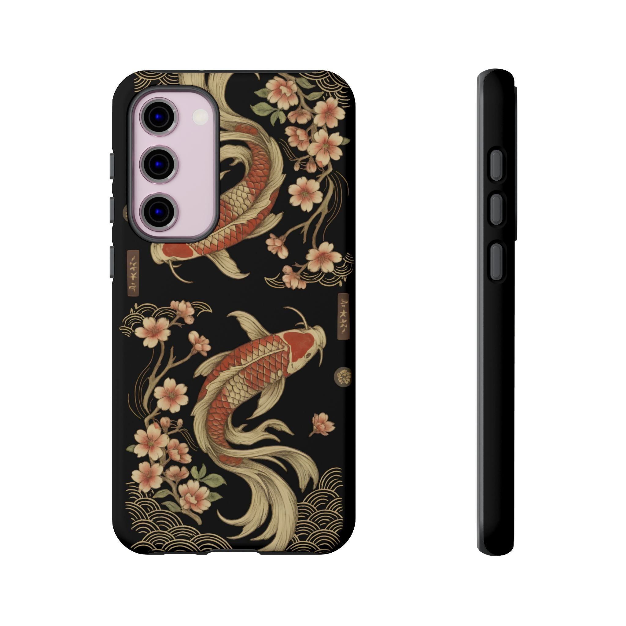 Khoi Fish Phone Case with Floral Design, Tough Cases, Phone Cover, Unique Gift, Japanese Art, Colorful Accessories