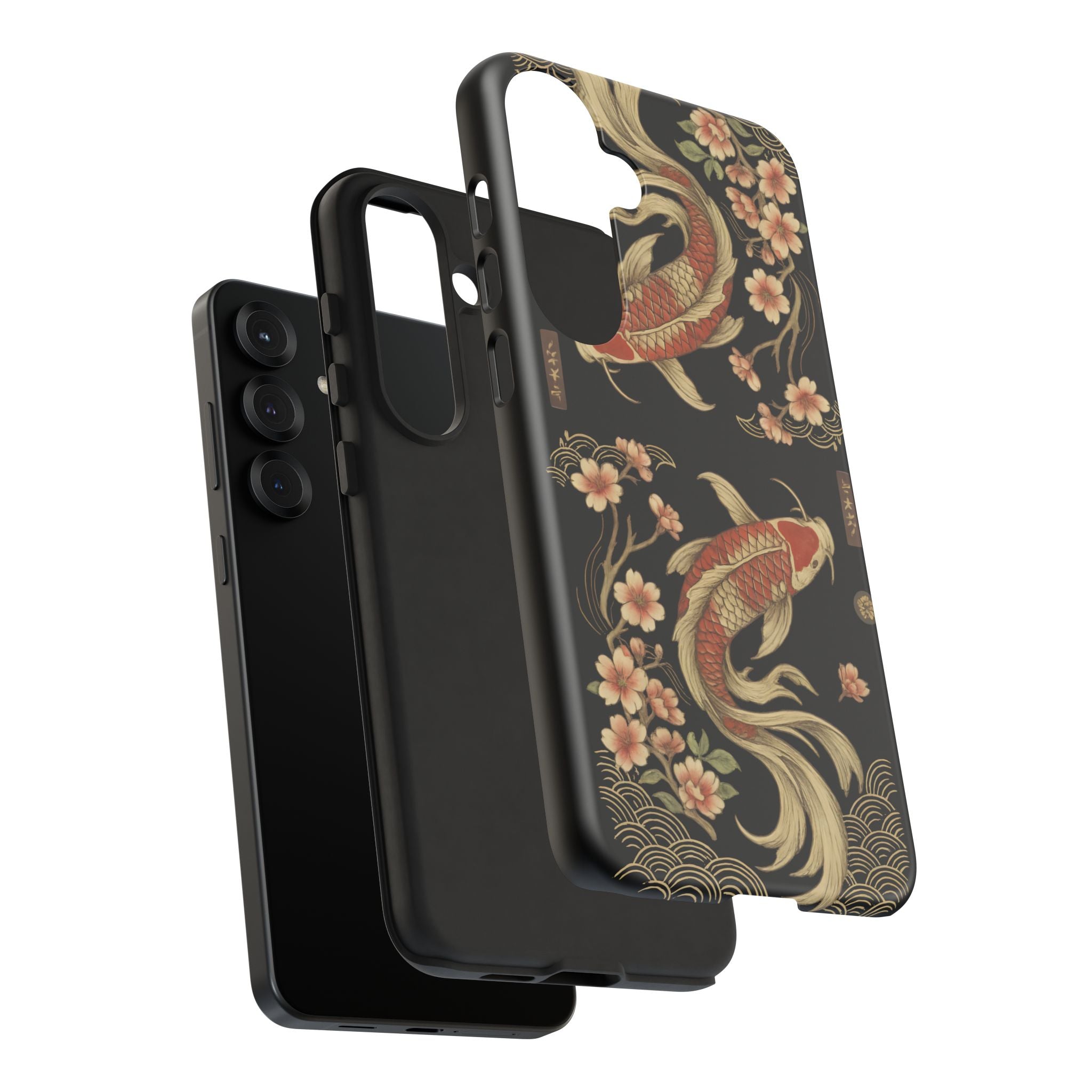 Khoi Fish Phone Case with Floral Design, Tough Cases, Phone Cover, Unique Gift, Japanese Art, Colorful Accessories