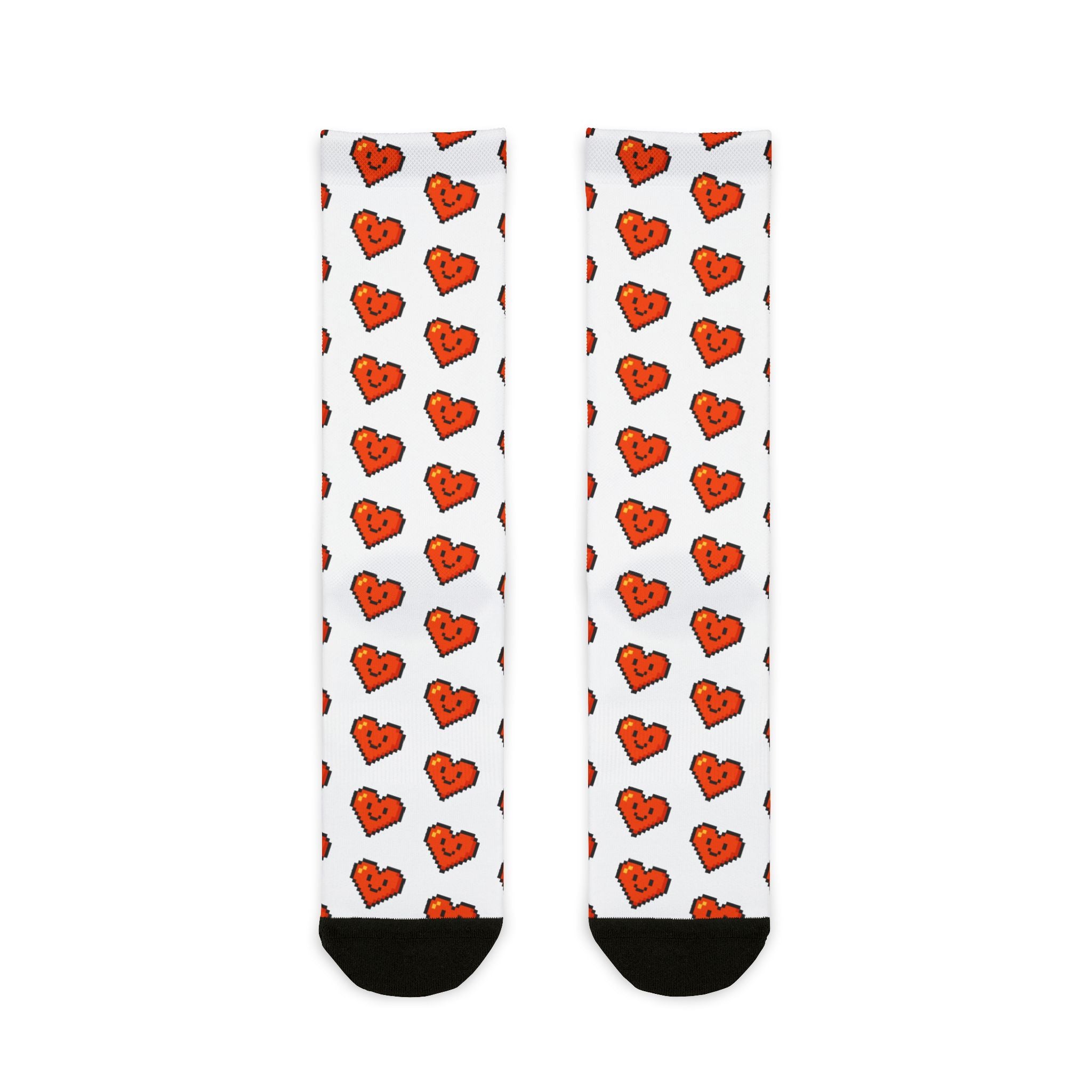Pixel Love Heart White Sublimation Crew Socks