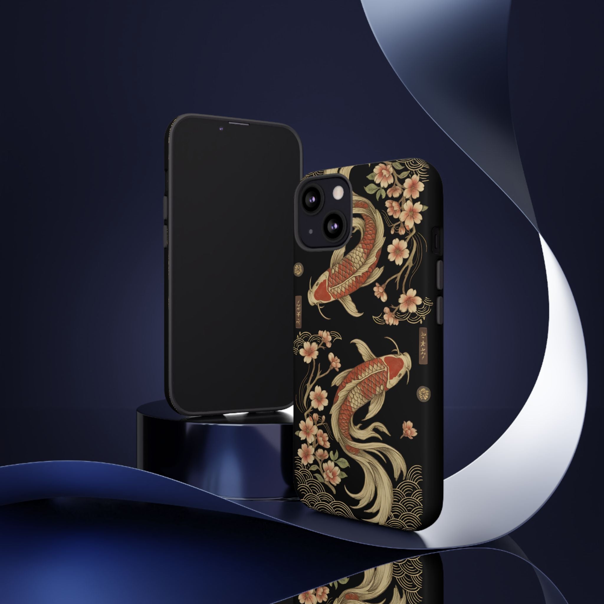 Khoi Fish Phone Case with Floral Design, Tough Cases, Phone Cover, Unique Gift, Japanese Art, Colorful Accessories